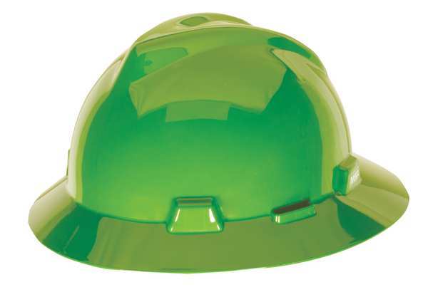 Full Brim Hard Hat, Type 1, Class E, Pinlock (4-Point), Bright Lime Green