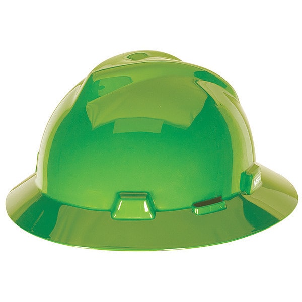 Full Brim Hard Hat, Type 1, Class E, Ratchet (4-Point), Bright Lime Green
