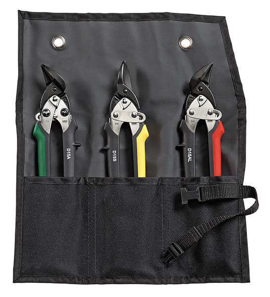 Aviation Snip Set, Left/Right/Straight, 7 3/16 in, Steel