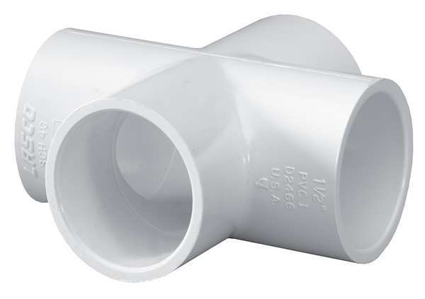 PVC Cross, Socket x Socket x Socket x Socket, 1/2 in Pipe Size
