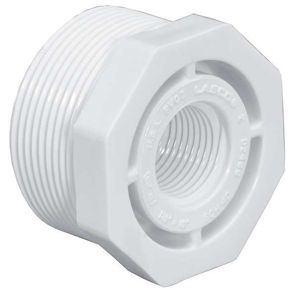 PVC Reducing Bushing, MNPT x FNPT, 1 in x 1/2 in Pipe Size