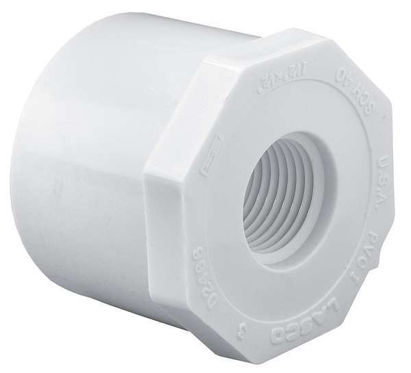 PVC Reducing Bushing, Spigot x FNPT, 1 in x 1/2 in Pipe Size