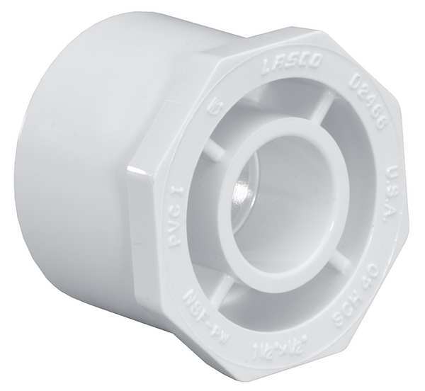 PVC Reducing Bushing, Spigot x Socket, 1/2 in x 3/8 in Pipe Size