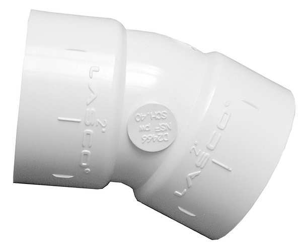 PVC Elbow, 22-1/2 Degrees, Socket x Socket, 3 in Pipe Size