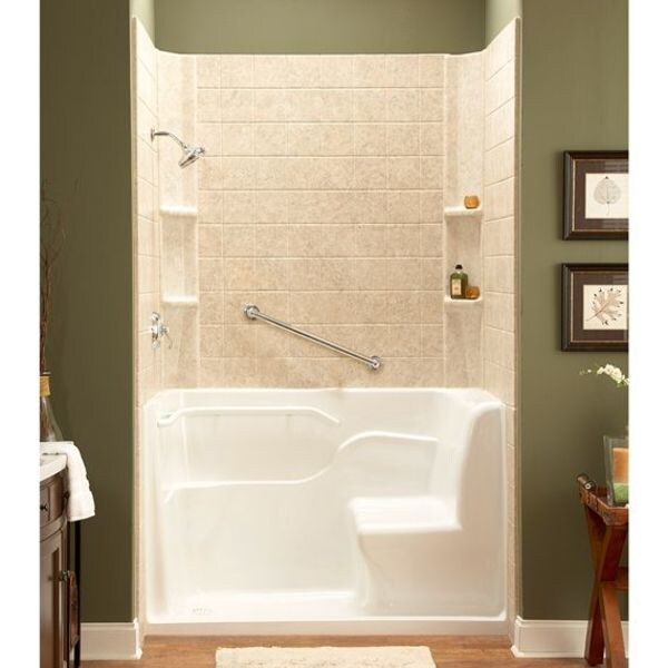 Seated Safety Shower, 60 in L, 30 in W, White, Acrylic