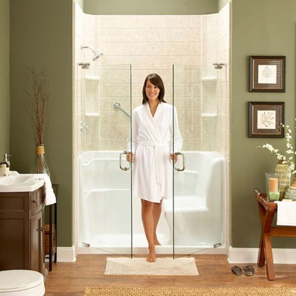 Seated Safety Shower, 60 in L, 30 in W, White, Acrylic