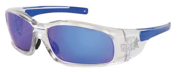 Safety Glasses, Wraparound Blue Mirror Polycarbonate Lens, Scratch-Resistant