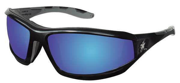 Safety Glasses, Wraparound Blue Mirror Polycarbonate Lens, Scratch-Resistant