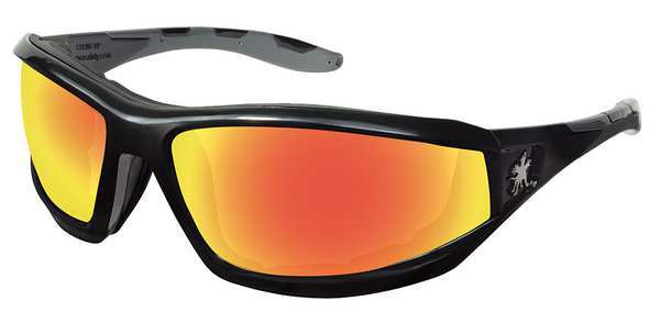 Safety Glasses, Wraparound Red/Fire Mirror Polycarbonate Lens, Scratch-Resistant