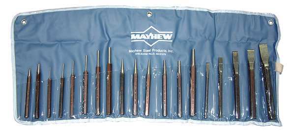 Punch and Chisel Set, Steel, Black Oxide Finish, 19 Piece