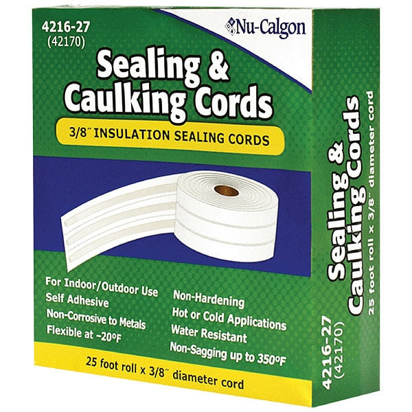 Sealant Cord, 3/8 in x 25 ft, Roll, White