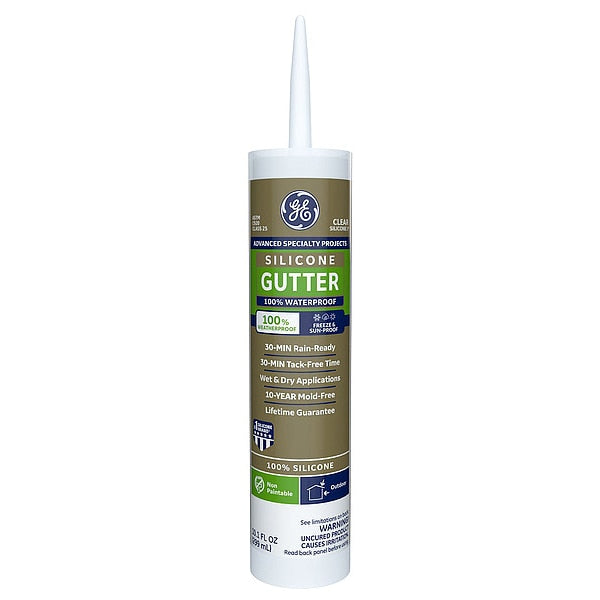 Gutter & Flashing Sealant, 10.1 oz, Cartridge, Clear, Silicone Base