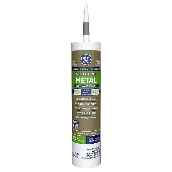 Silicone Sealant, Metal Silicone 2, 10 oz, Cartridge, Gray