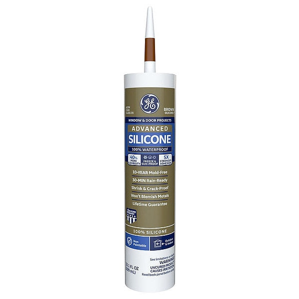 Window & Door Caulk, 10.1 oz, Cartridge, Brown, Silicone Base