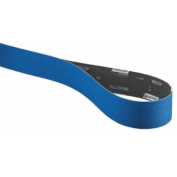 Sanding Belt, Coated, 1 in W, 30 in L, 80 Grit, Medium, Zirconia Alumina, R823P Bluefire, Blue