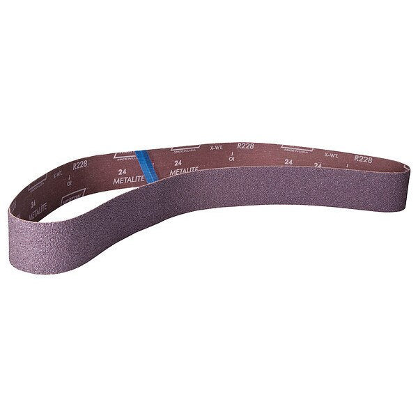 Sanding Belt, Coated, 4 in W, 54 in L, 100 Grit, Fine, Aluminum Oxide, R228 Metalite, Brown