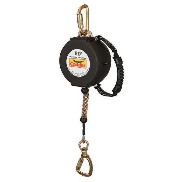 Self Retracting Lifeline, 20 ft., 310 lb. Weight Capacity, Black