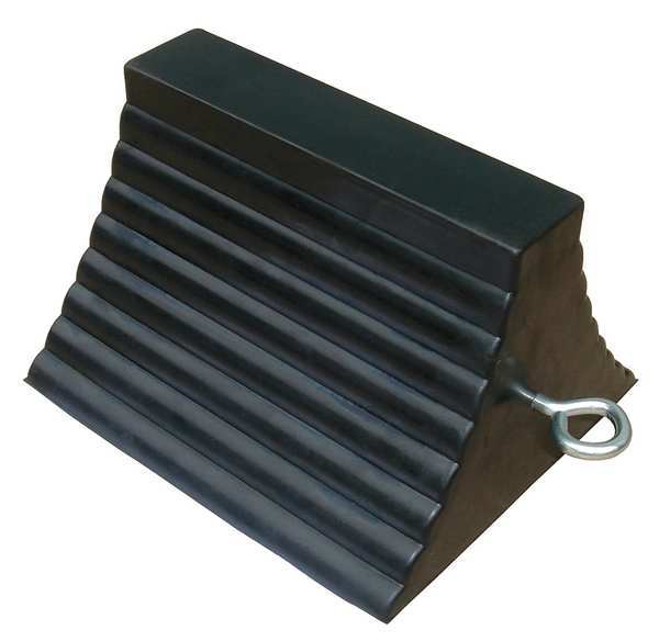 Wheel Chock, Molded Rbr w/Stl Grab, Black