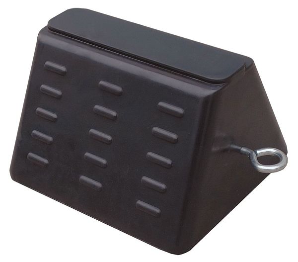 Wheel Chock, Molded Rbr w/Stl Grab, Black