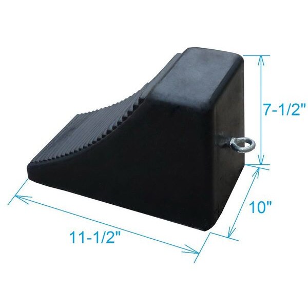 Wheel Chock, Molded Rbr w/Stl Grab, Black