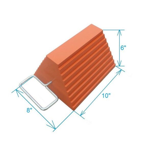 Wheel Chock, Molded Rbr w/Stl Grab, Orange