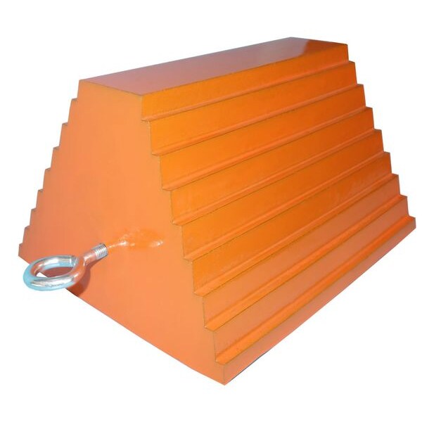 Wheel Chock, Molded Rbr w/Stl Grab, Orange