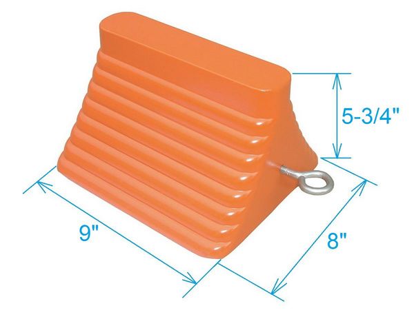 Wheel Chock, Molded Rbr w/Stl Grab, Orange