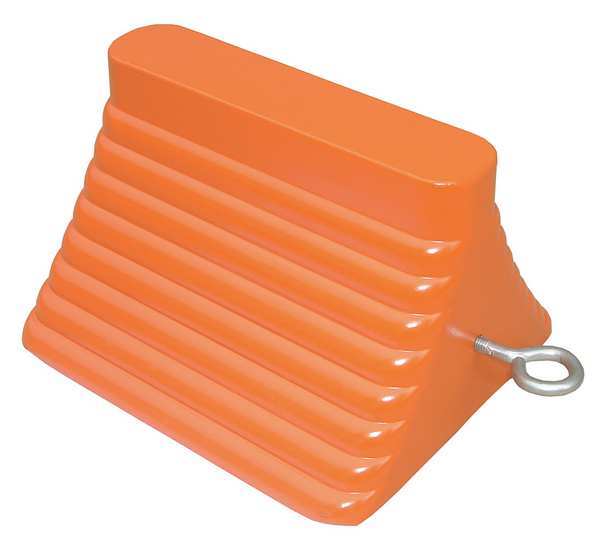 Wheel Chock, Molded Rbr w/Stl Grab, Orange