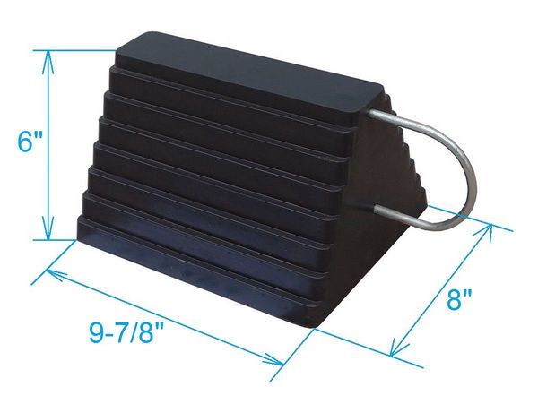 Wheel Chock, Molded Rbr w/Stl Grab, Black