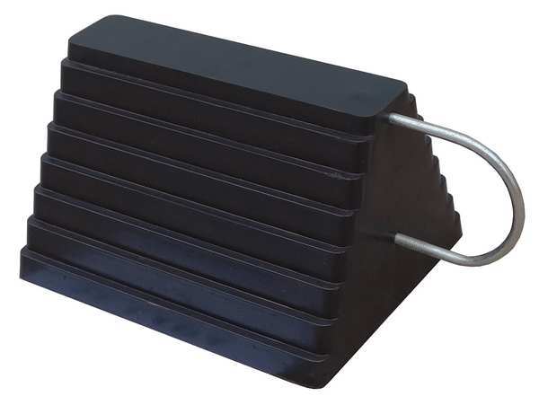 Wheel Chock, Molded Rbr w/Stl Grab, Black