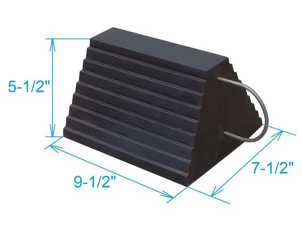 Wheel Chock, Molded Rbr w/Stl Grab, Black