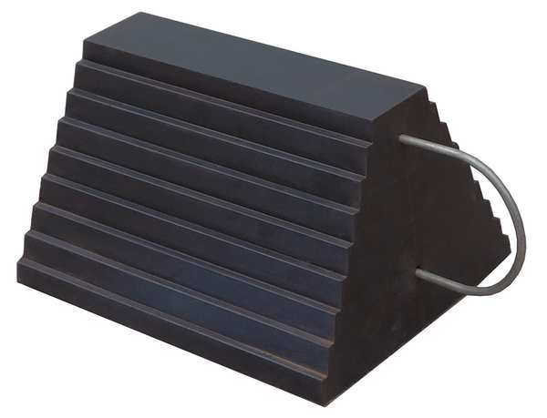Wheel Chock, Molded Rbr w/Stl Grab, Black