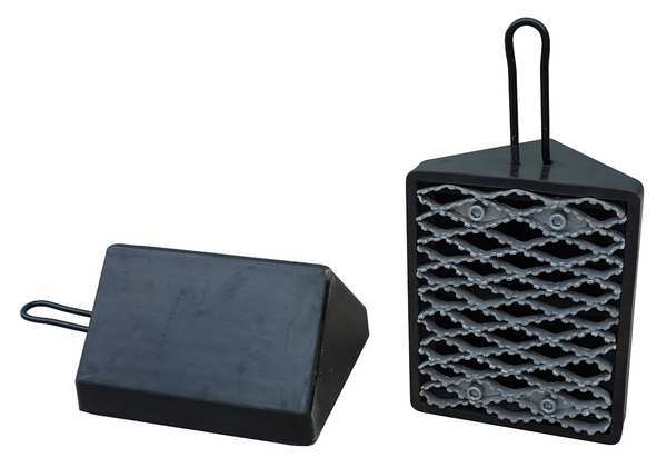 Wheel Chock, Molded Rbr w/Stl Grab, Black