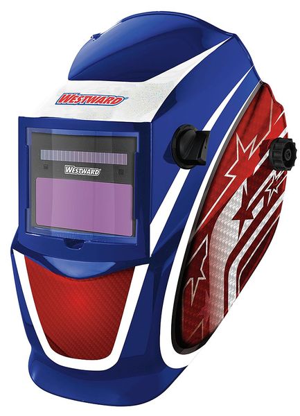 Auto Dark Welding Helmet, Shade 4, 9-13, Blue/Red/White
