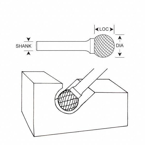 Carbide Bur, Ball Shape, 3/16, 3/16 Shank