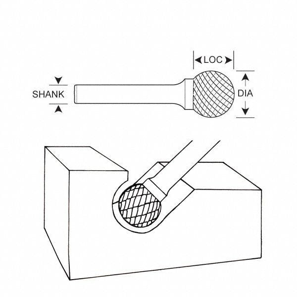 Carbide Bur, Ball Shape, 1/8 In, 1/8 Shank