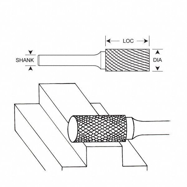 Carbide Bur, Cylinder, 1/8 In, 1/4 Shank