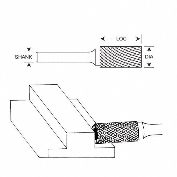 Carbide Bur, End Cut, 1/16 In, 1/8 Shank