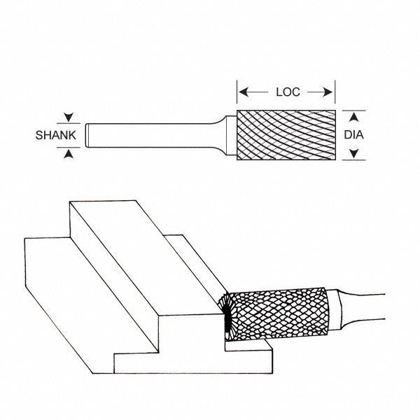 Carbide Bur, End Cut, 1/16 In, 1/8 Shank