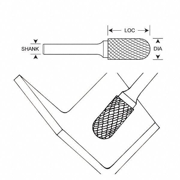 Carbide Bur, Radius End, 3/32 In, 1/8 Shank