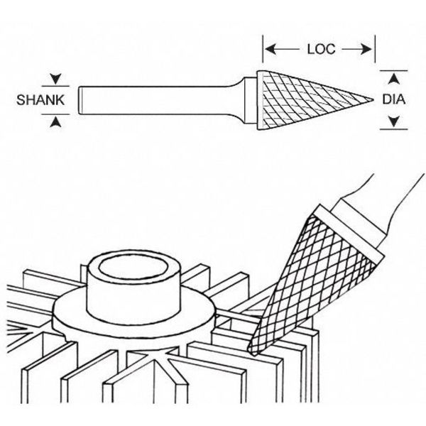Carbide Bur, Pointed Cone, 1/8, 1/8 Shank