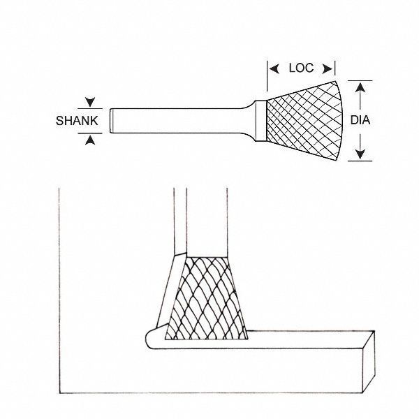 Carbide Bur, Inverted Cone, 3/32, 3/32 In