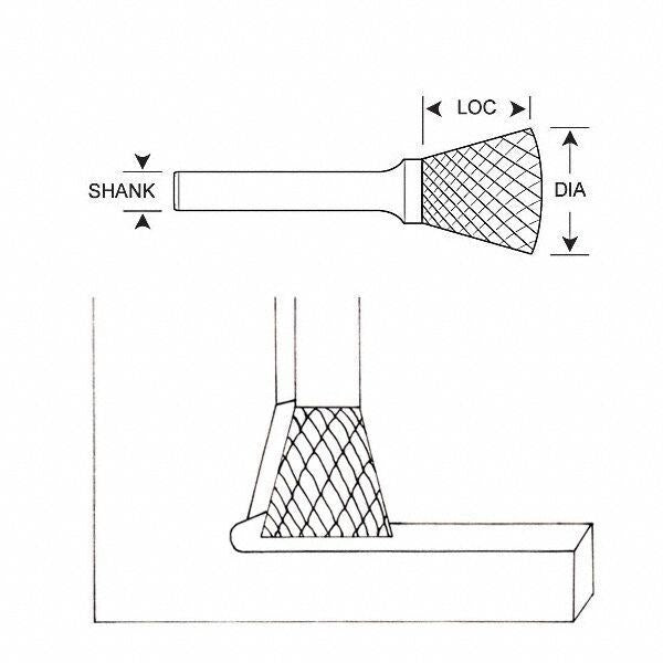 Carbide Bur, Inverted Cone, 3/4, 1/4 Shank