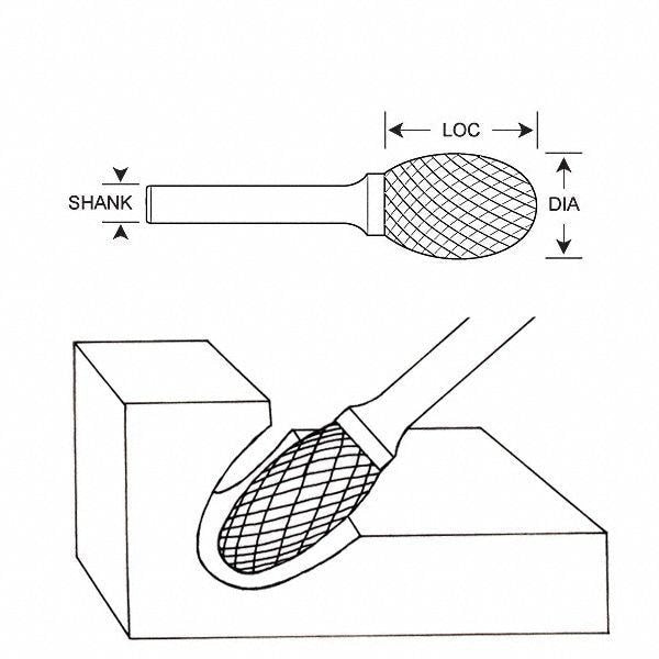 Carbide Bur, Oval, 3/32 In, 3/32 Shank