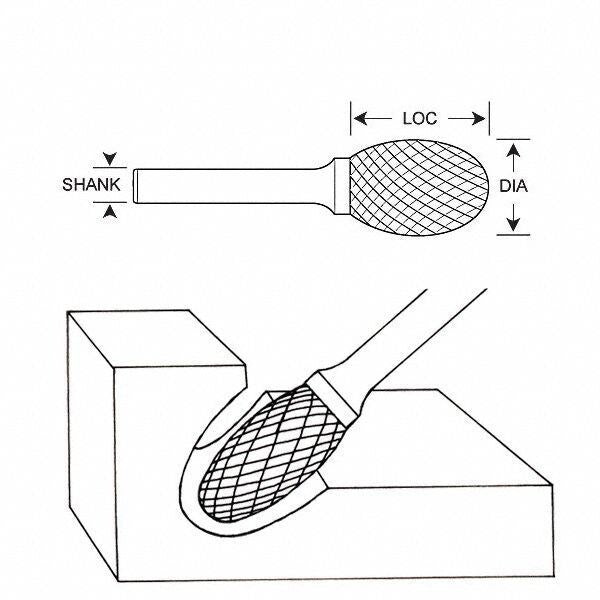 Carbide Bur, Oval, 1/2 In, 1/4 Shank
