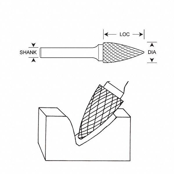 Carbide Bur, Pointed Tree, 1/8, 1/8 Shank