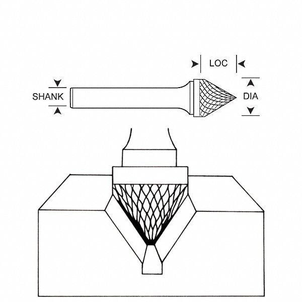 Carbide Bur, Cone, 1 In, 1/4 Shank