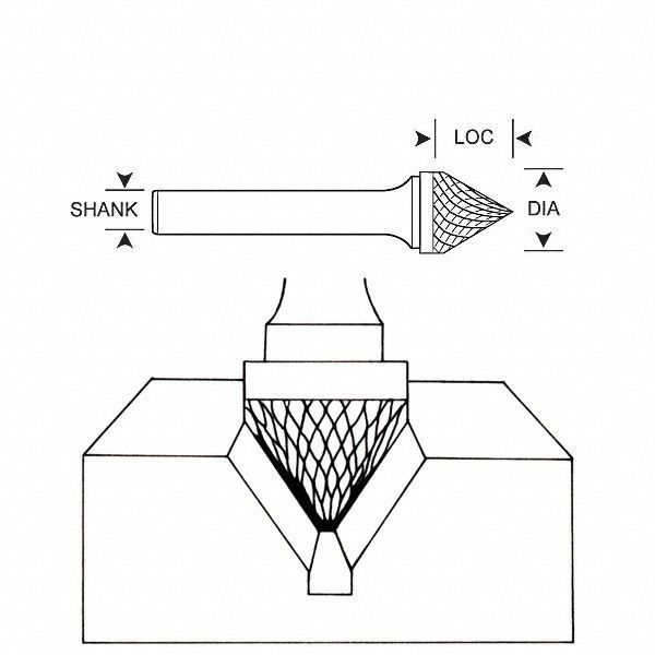 Carbide Bur, Cone, 3/4 In, 1/4 Shank