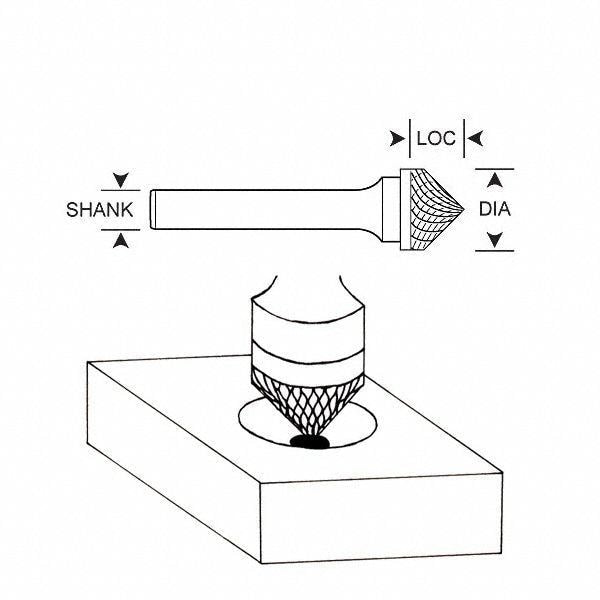 Carbide Bur, Cone, 1 In, 1/4 Shank