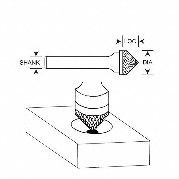 Carbide Bur, Cone, 1/8 In, 1/8 Shank